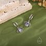Sterling Silver Lotus Flower Huggie Hoop Earrings With Lab Moonstone, thumbnail 2 of 11