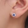 Sterling Silver Tiny Sapphire Blue Cz Halo Stud Earrings, thumbnail 1 of 12