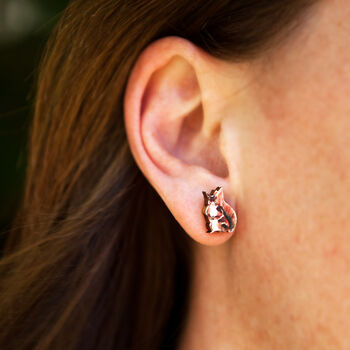 Inky Squirrel Tiny Stud Birch Earrings, 4 of 8