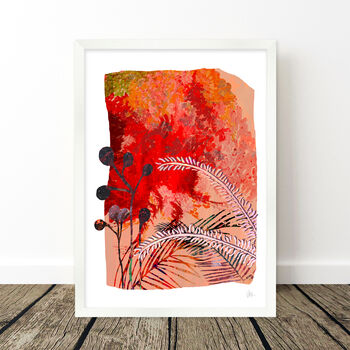 Fire Red Botanical Collage Art Print, 6 of 8