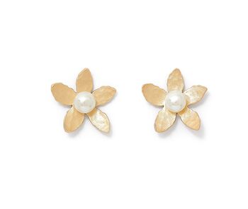 Vita Gold Flower Stud Earrings With Freshwater Pearls, 2 of 3