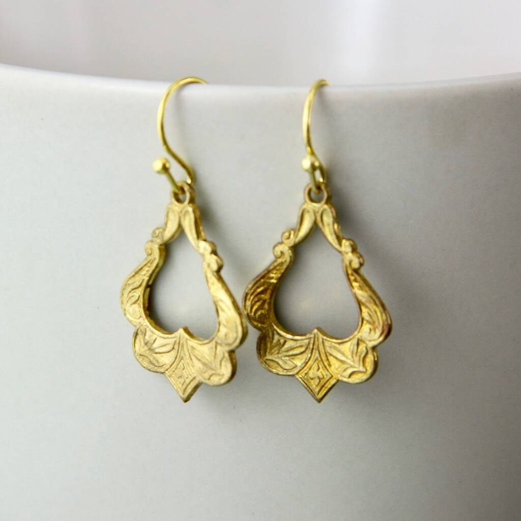 Moroccan Style Textured Frame Drop Earrings By Vintage By Gaamaa