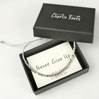 'Never Give Up' Morse Code Sterling Silver 925 Bracelet, 2 of 6