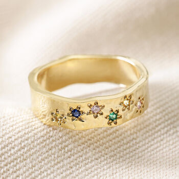 Multicoloured Crystal Daisy Band Ring In Gold, 2 of 4