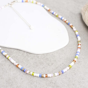 Blossom Pastel, White And Gold Seed Bead Necklace, 3 of 4