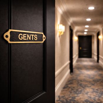 Classic Brass Gents Toilet Door Plaque With Black Finish, 5 of 7