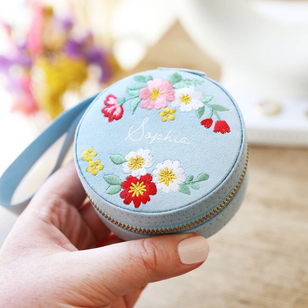 Personalised Embroidered Flowers Velvet Jewellery Case, 1 of 7