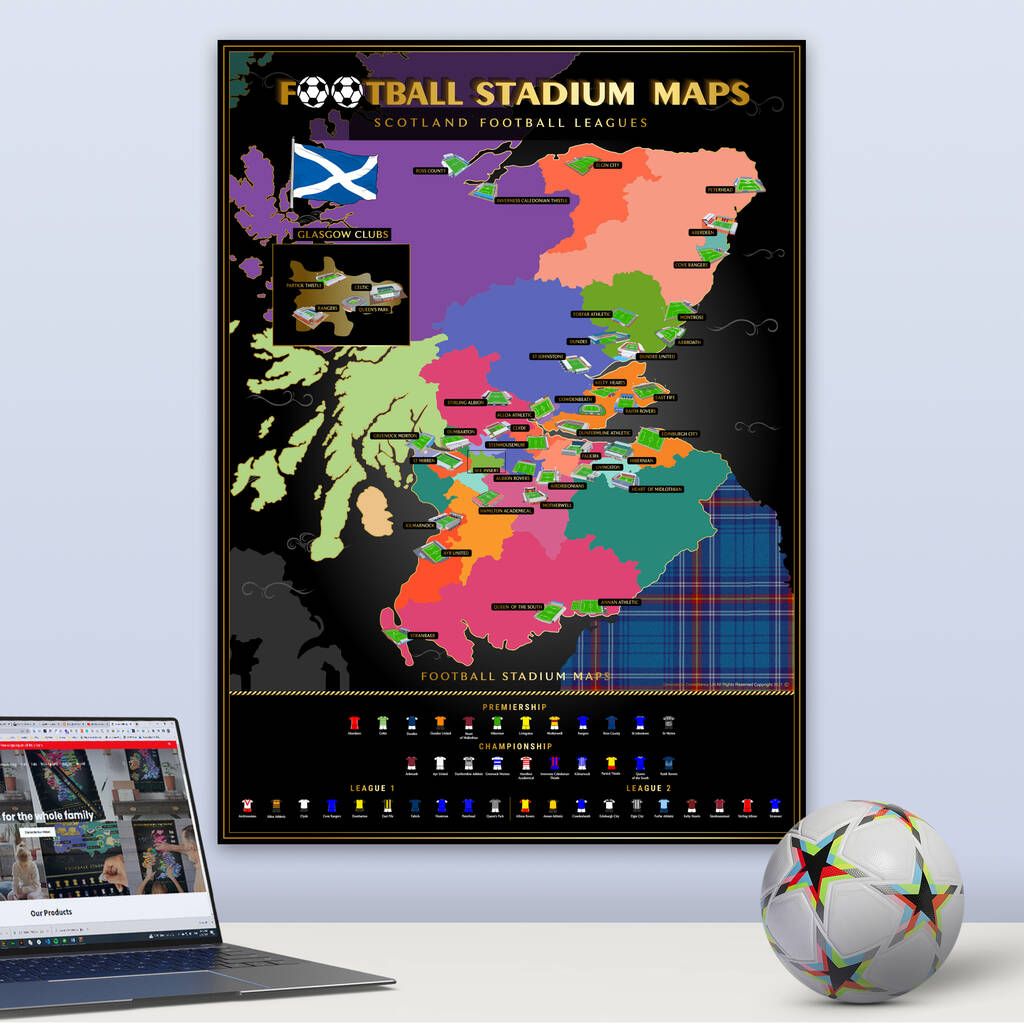 Scottish Football Stadiums Scratch Off Map By Football Stadium Maps