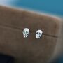 Tiny Death Skull Stud Earrings In Sterling Silver, thumbnail 2 of 11