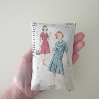 Handmade Lavender Sachet Decoration With Vintage Sewing Pattern Print, Gift For Sewing Friends, 6 of 12