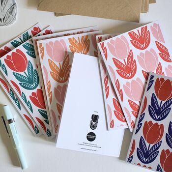 Block Print Tulip Notecards Set Of Eight, 2 of 3