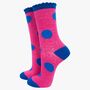 Women's Glitter Socks Pink Royal Blue Large Polka Dots, thumbnail 1 of 4