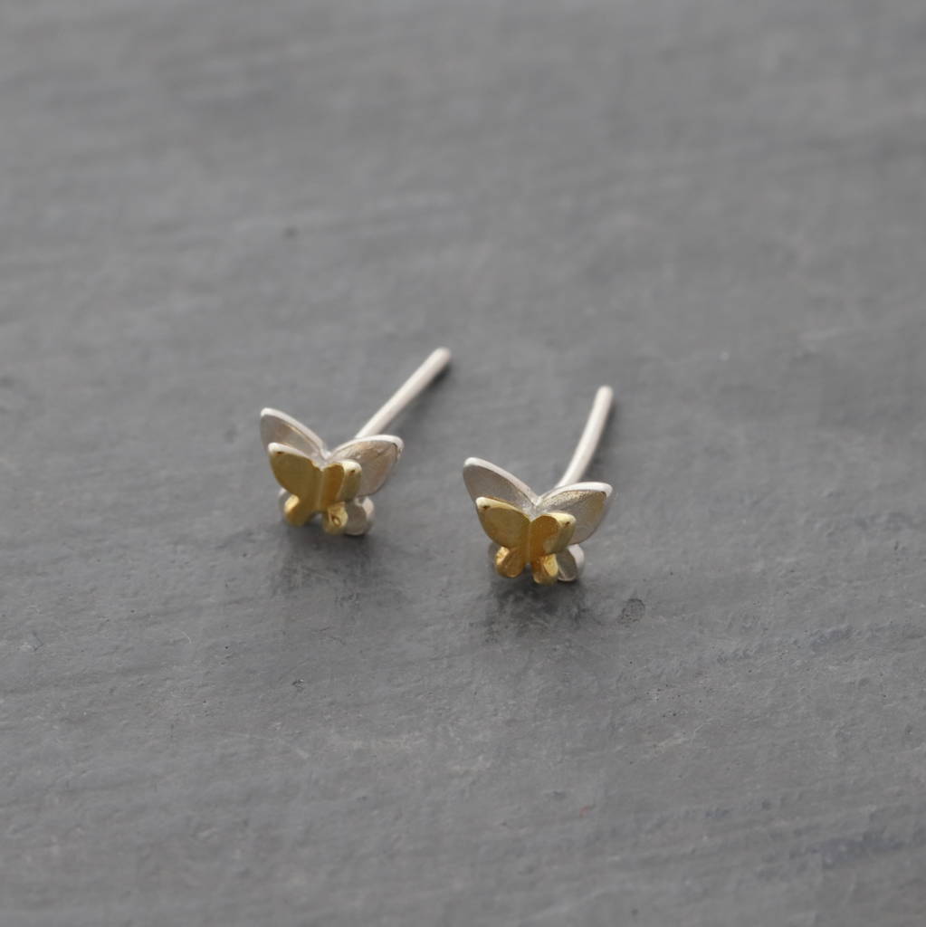 Two Tone Butterfly Studs Earrings By Attic