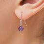 Natural Amethyst Bead Hook Earrings In Sterling Silver, thumbnail 1 of 12