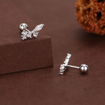 Sterling Silver Cz Cluster 18 G Screw Back Stud Earrings, 6 of 11