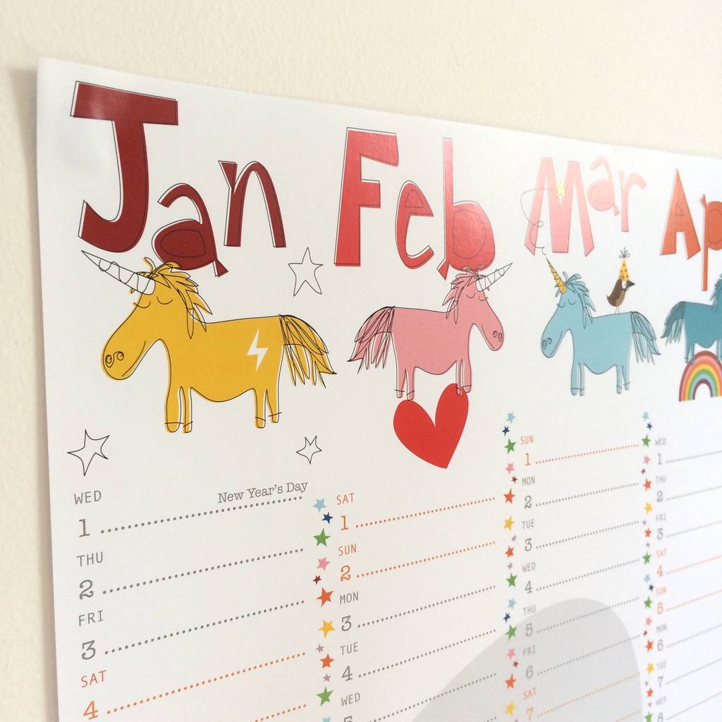 2020 Large Unicorn Wall Planner Calendar By Half Pint Home