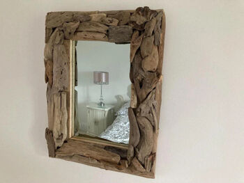 44cm Artisan Rectangular Driftwood Wooden Wall Mirror Handmade Gift, 2 of 5