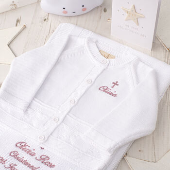Toffee Moon White Star Personalised Baby Cardigan, 2 of 12