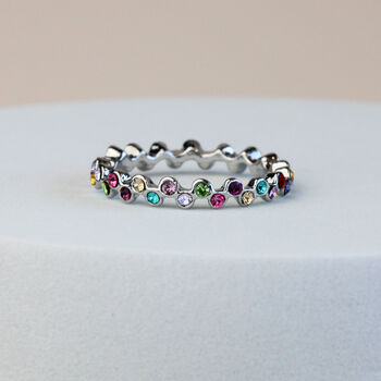 Colourful Crystal Wavy Band Silver Ring, 2 of 4