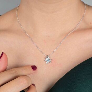 Aquamarine March Daffodil Birthflower Silver Necklace, 2 of 4