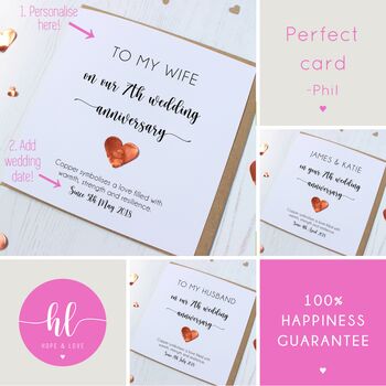 Personalised 7th Anniversary Card With Copper Heart, 2 of 8