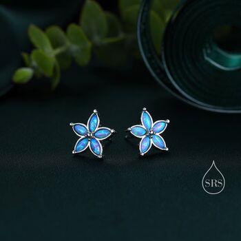 Blue Opal Flower Stud Earrings In Sterling Silver, 2 of 11