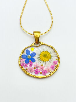 Pendant Necklace With Daisies And Forgetmenots In Gold Or Silver, 6 of 12