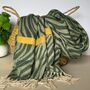 Zebra Print Scarf With Stripe In Green And Mustard, thumbnail 1 of 3