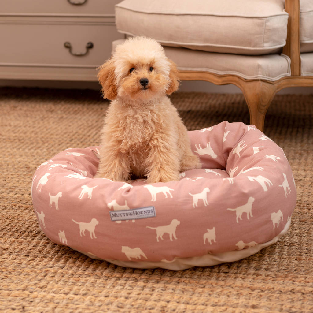 dog print donut and pillow dog beds by mutts & hounds