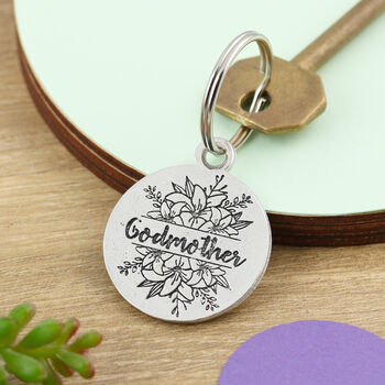 Godmother Gift Personalised Floral Pewter Keyring, 4 of 5