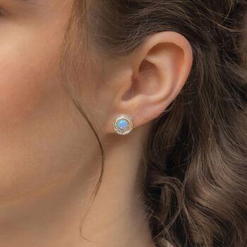 Molten Sterling Silver Framed Blue Opal Stud Earrings, 4 of 9