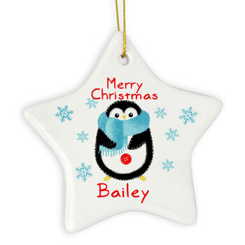 Personalised Penguin Ceramic Star Decoration, 2 of 2