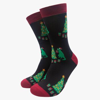 Men's Bamboo Socks Gift Box Christmas Village T Rex, 3 of 5