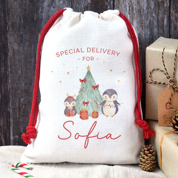 Personalised Christmas Santa Sack Penguins, 2 of 2