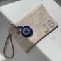 Personalised Straw Patch Turkish Eye Pouch Wristlet Clutch Bag, thumbnail 2 of 6