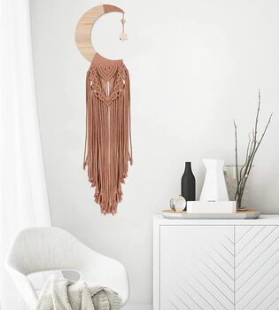 Macrame Brown Wall Hanging Dreamcatcher Moon Woven, 2 of 5