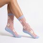 Daisy Stripes Combed Cotton Sheer Pop Socks In Blue/Pink, thumbnail 1 of 4