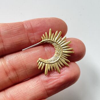 Gold Plated Statement Sunburst Hoop Earrings, 3 of 4