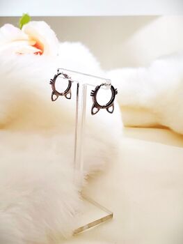 Cat Shaped Hollow Hoop Earrings In Sterling Silver 18k Gol And Rose Gold Cat Hoop Earrings Cute Animal Lover Jewellery Gift, 3 of 7