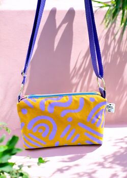 Boxy Crossbody Bag Purple Squiggles On Mustard, 2 of 6