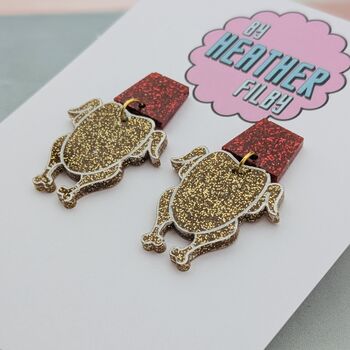 Gold Turkey Glitter Christmas Resin Earrings, 4 of 4