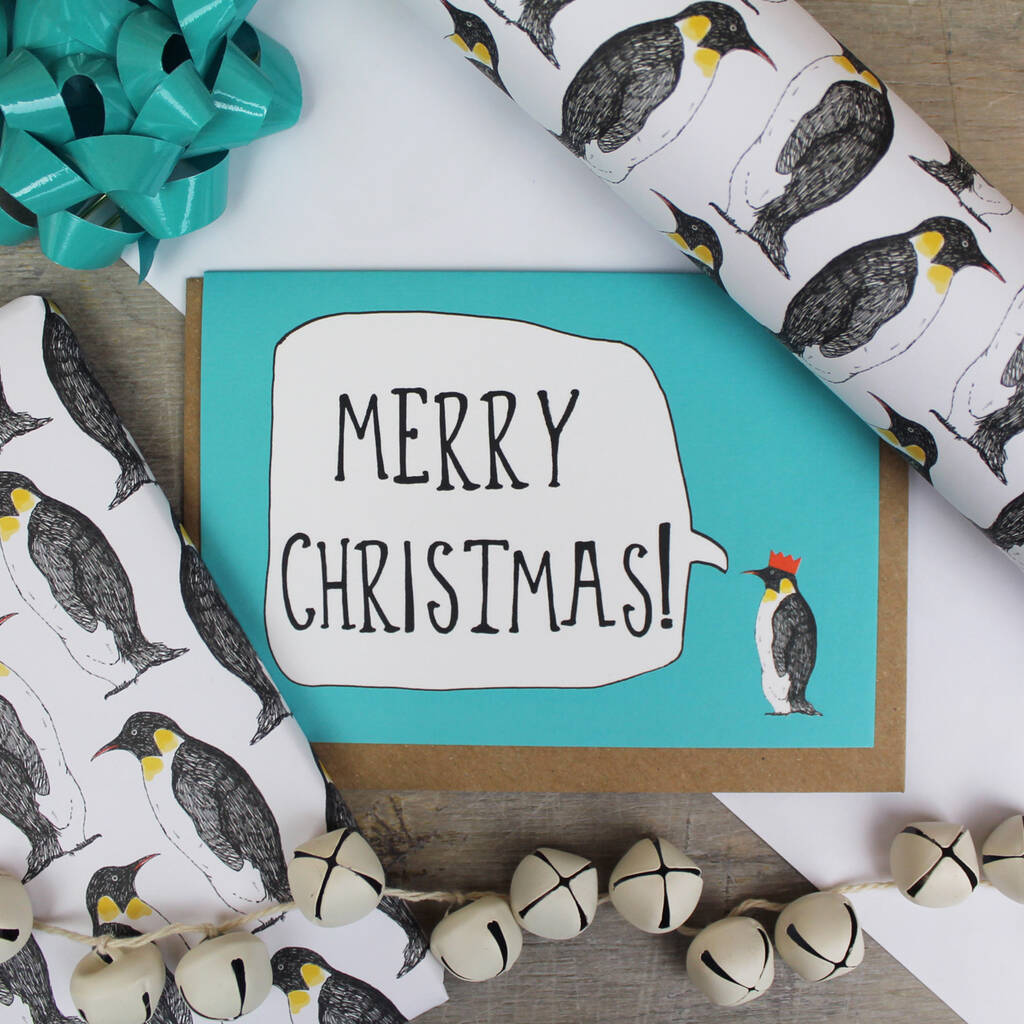Luxury Penguin Gift Wrap And Card Set, 1 of 5