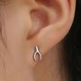 Mismatched Wishbone And Shamrock Leaf Stud Earrings In Sterling Silver, thumbnail 2 of 12