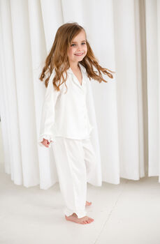 Embroidered 'Bridesmaid' Satin Pyjamas Kids And Ladies, 6 of 12