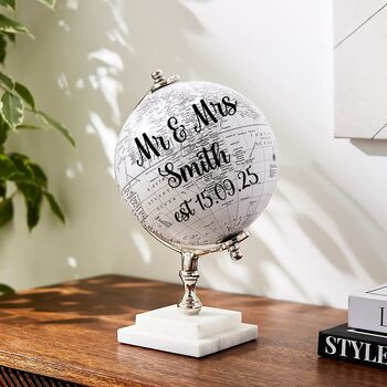 Wedding Globe Guestbook Alternative Marble White Travel Globe, 4 of 7