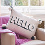 Embroidered Pom Pom 'Hello' Cushion, thumbnail 1 of 3