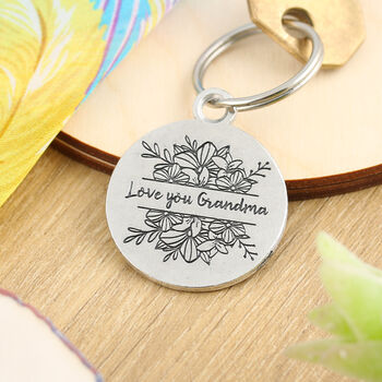 Nana Gift From Grandchild Floral Pewter Keyring, 2 of 8