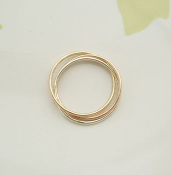 Skinny Solid Gold Three Colours Trinity Ring, 2 of 4
