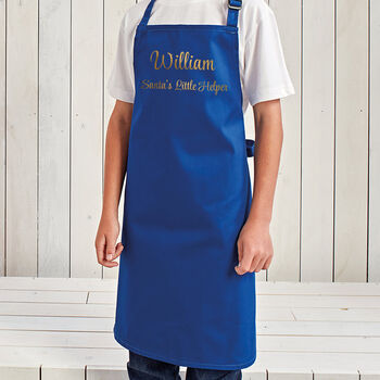 Personalised Santa's Helper Kids Blue Waterproof Apron, 2 of 11