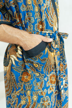 Men's Batik Kimono Robe In Royal Blue, 6 of 6